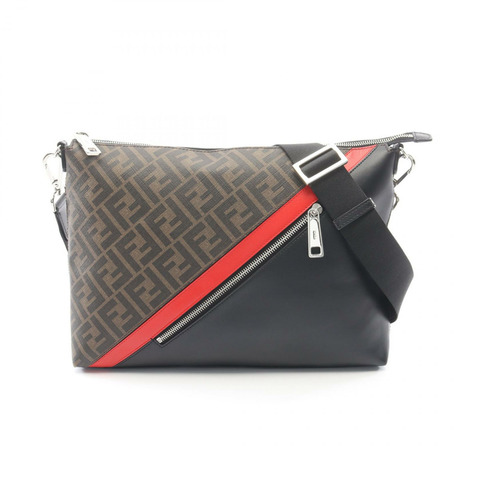 FENDI Zucca 肩斜背包 7VA470 PVC塗層帆布皮革 黑色 二手