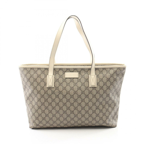GUCCI GG Supreme 手提單肩包 211137 帆布皮革 米色 白色 二手 女士