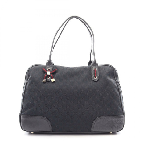 GUCCI Princy GG帆布雪莉線單肩包 162881 皮革海軍藍黑色二手