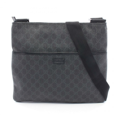 GUCCI GG Supreme 單肩斜背包 162904 帆布皮革 黑色 灰色 二手
