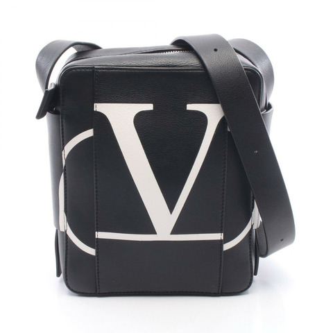 Valentino Garavani V Logo Messenger 斜背包，黑色皮革，二手