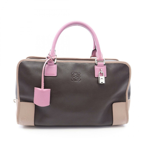 LOEWE Amazona 36 手提包 皮革 棕色 米色 紫色 二手 女士