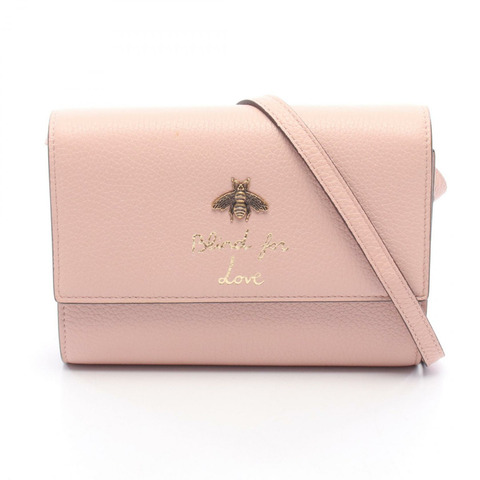 GUCCI Animalier蜜蜂單肩斜背包 498097 皮革 粉紅色 二手 女士