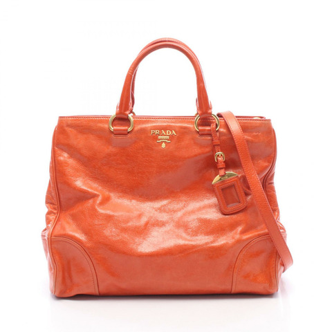 PRADA 金屬 Logo 2WAY 手提包，橘色皮革，二手女款