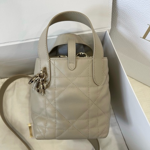 迪奧/Dior  Toujours 土著mini竪版手袋手提包斜挎包 胭脂米色 底長13cm