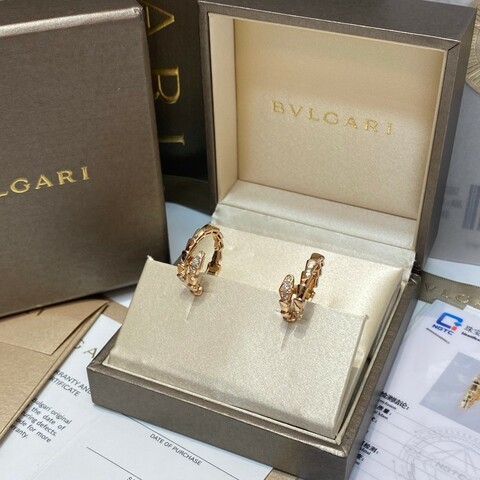 25年全新全套BVLGARI宝格丽Serpenti Viper灵蛇系列镶头尾钻玫瑰金耳环
