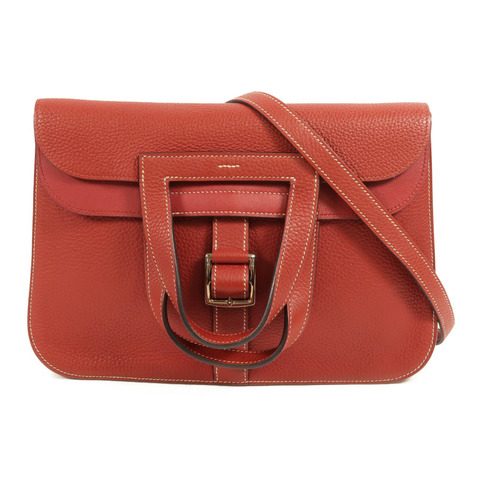 HERMES Clemence皮革Halzan 31手挽肩背兩用袋Rouge Grenat