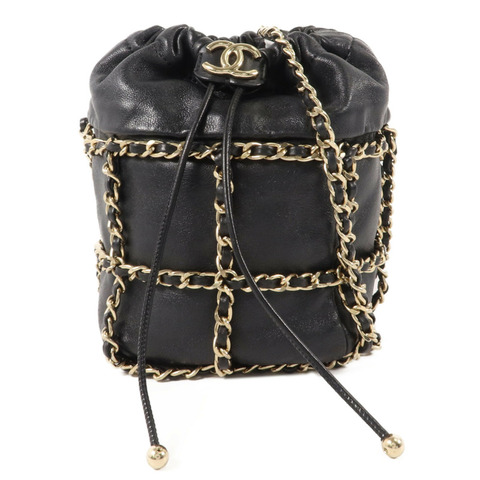 CHANEL 羊皮皮革Drawstring Chain Shoulder鏈帶肩背袋