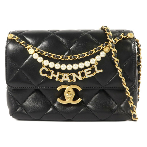CHANEL 羊皮皮革Pearl Chain Mini Flap Bag鏈帶肩背袋