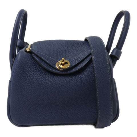 HERMES Clemence皮革Mini Lindy手挽肩背兩用袋Blue De Prusse