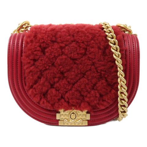 CHANEL 羊毛/牛皮皮革Boy Messenger Bag鏈帶肩背袋