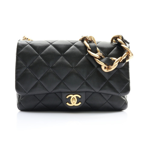 CHANEL 香奈兒 Funky Town Flap Bag 肩背包 黑色 羊皮 金釦 AS3216 AS3216