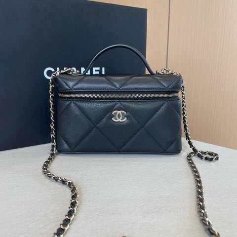 Chanel 香奈兒 25K黑金荔枝牛皮大菱格LP 盒子包手提包斜挎包