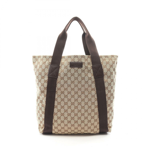 GUCCI GG帆布手提包 189669 皮革 米色 棕色 二手 女士