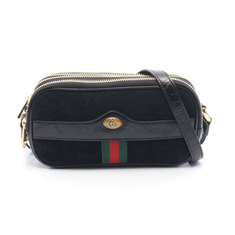 GUCCI 雙 G 斜背包 546597 黑色絨面革漆皮二手