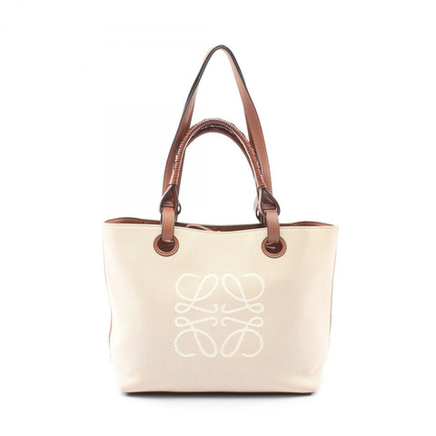 LOEWE Anagram 單肩托特包 A717S72X06 帆布棕色米色 二手 女士