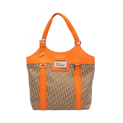 Christian Dior Street Chic Trotter 手提包，帆布皮革，橙米色，二手
