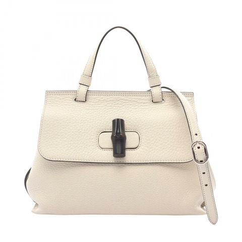 GUCCI Bamboo Daily 單肩斜背包 370831 皮革 米色 二手 女士