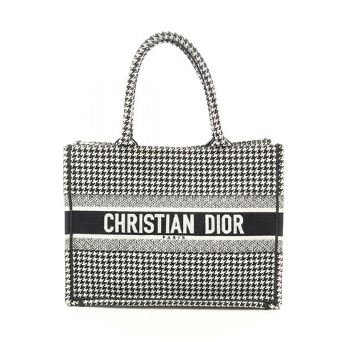 Christian Dior BOOK TOTE 中型千鳥格帆布手袋 白色 黑色 二手