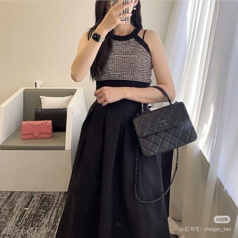 Chanel soblack手柄 TrendyCC小號 芯片款 全黑 羊皮 25*17*6 9新 配件盒 塵袋