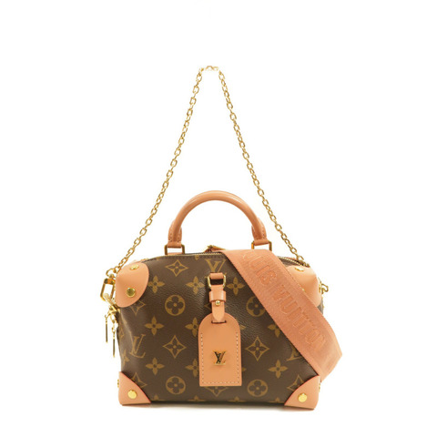 LOUIS VUITTON Monogram Petite Malle Souple金扣手挽肩背兩用袋棕色/粉紅色