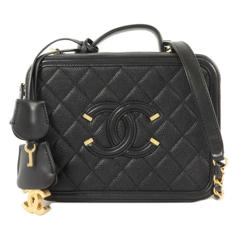 CHANEL 牛皮皮革CC Filigree Vanity Case Medium手挽肩背兩用袋