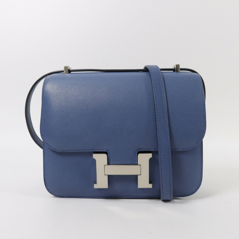 HERMES Swift皮革Constance Mini肩背袋Bleu Agate