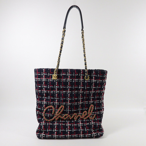 CHANEL Tweed Shopping Tote鏈帶肩背袋
