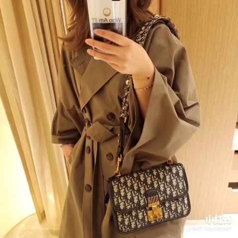 DIOR 老花帆布重工寬肩帶 郵差包 21*13*4 9新 配件塵袋 吊牌 鑰匙