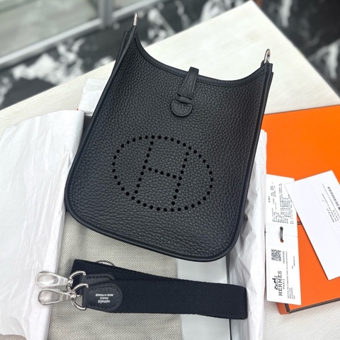 【全新品】愛馬仕 Hermes 黑銀mini Evelyne W刻 tc 單肩斜挎包
