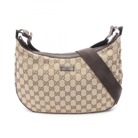 GUCCI GG帆布肩斜背包 122790 帆布皮革 米色棕色 二手