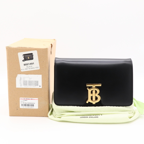 Burberry 經典小號 TB 黑金 全牛皮 斜背包 肩背包
