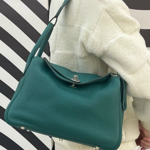 Hermes Lindy30 孔雀綠 銀扣 TC皮30*20*15 9新 配件塵袋