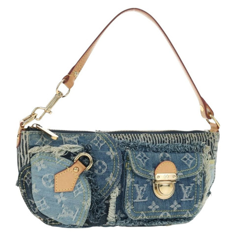 路易威登 Monogram Denim Patchwork Pouchy Bag 藍 M92382 LV Auth ki6696M