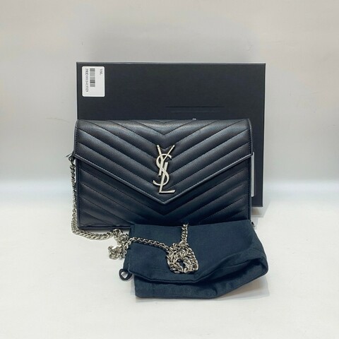 YSL圣罗兰LE Monogramme黑银中号信封包14*22*2