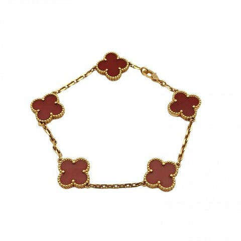 VAN CLEEF&ARPELS VintageAlhambra中號五花手鏈新扣18K黃金/紅玉髓S-M碼