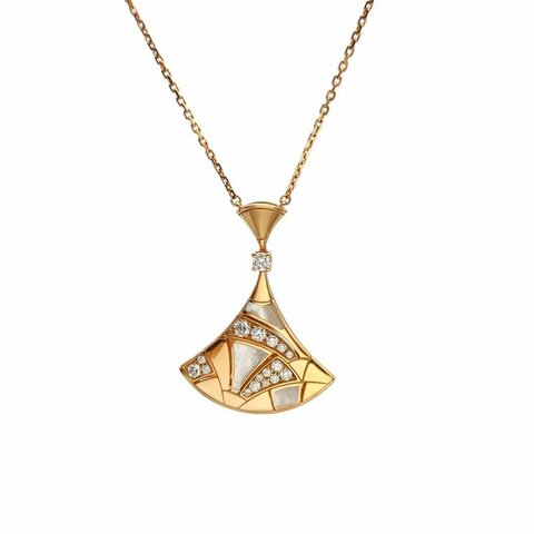 BVLGARI 18K玫瑰金DIVASDREAM貝母拼鑽扇子項鏈