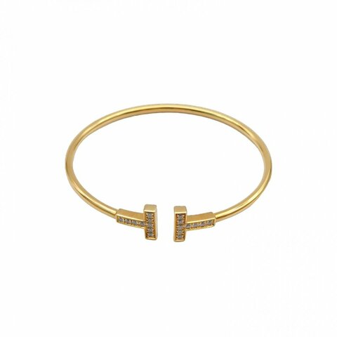 TIFFANY&CO TiffanyT線圈手鐲中號18K玫瑰金/鑽石15號