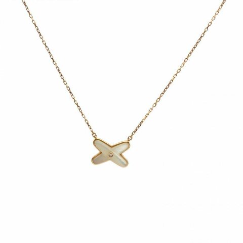 CHAUMET JuxeDeLiens歡緣小叉項鏈珍珠母貝單鑽18K玫瑰金