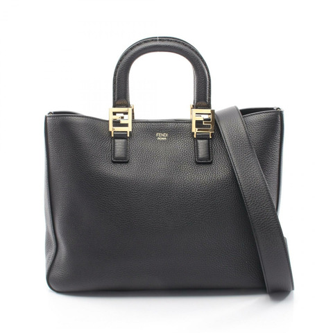 FENDI FF Tote Medium Selleria 2WAY Tote Bag 8BH368 皮革 黑色 二手 女款
