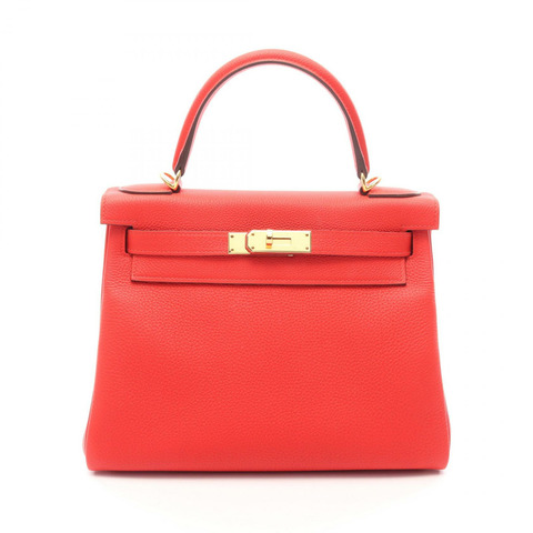 HERMES Kelly 28 Sellier 單肩手提包 Togo 皮革 Rouge Coeur GHW 二手 D