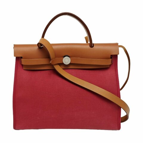 HERMES Herbag31石榴紅帆布單肩包手提包