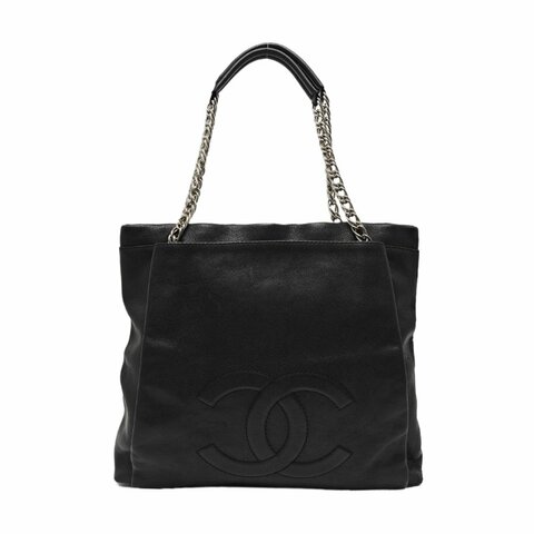 CHANEL托特包黑色牛皮絎縫單肩包手提包