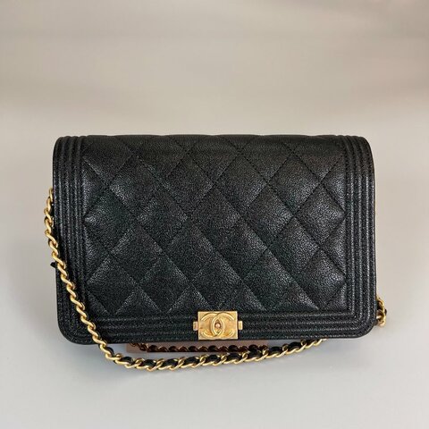 CHANEL BOY WOC 荔枝黑 保卡款25開