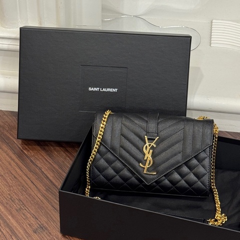 近全新 YSL 600195 黑金菱形絎縫縫線側肩包