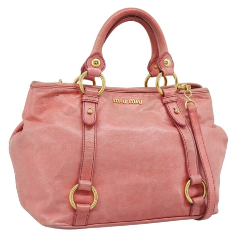 Miu Miu 手提包 皮革 兩用 粉金配色 正品 am12098V