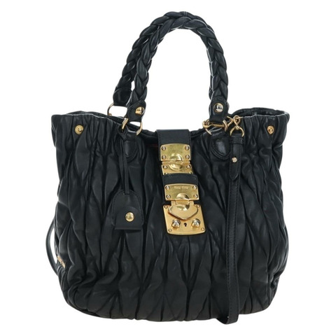 Miu Miu Matelasse 皮革雙肩包 黑色 金色調 正品 ki6716V
