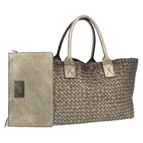 BOTTEGA VENETA INTRECCIATO Cabas MM 手提包，金色皮革，貨號 115664，正品編號 193133SAM