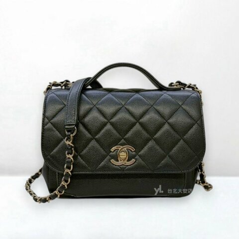 A13403-Chanel 黑荔枝皮淡金釦中號郵差包 A93607