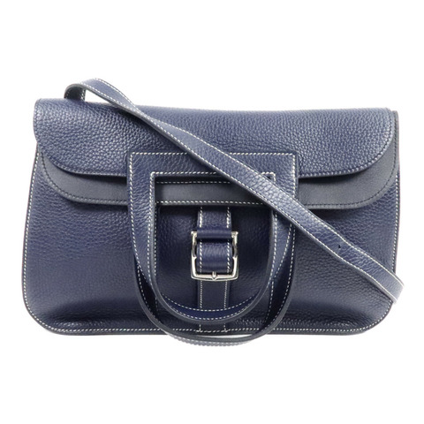 HERMES Clemence/Swift皮革Halzan 31手挽肩背兩用袋Bleu Nuit/Noir